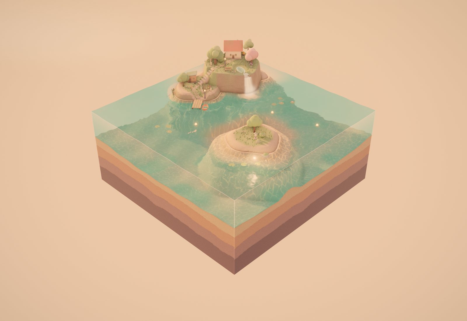The same island in golden hour light